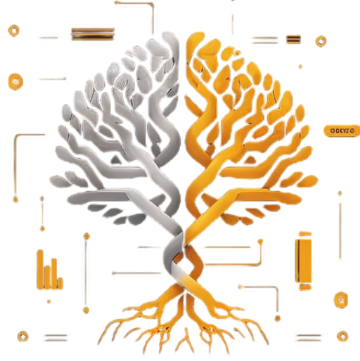site icon. The image shows a unification of genome sequencing and machine learning building a brain in a shape of a tree