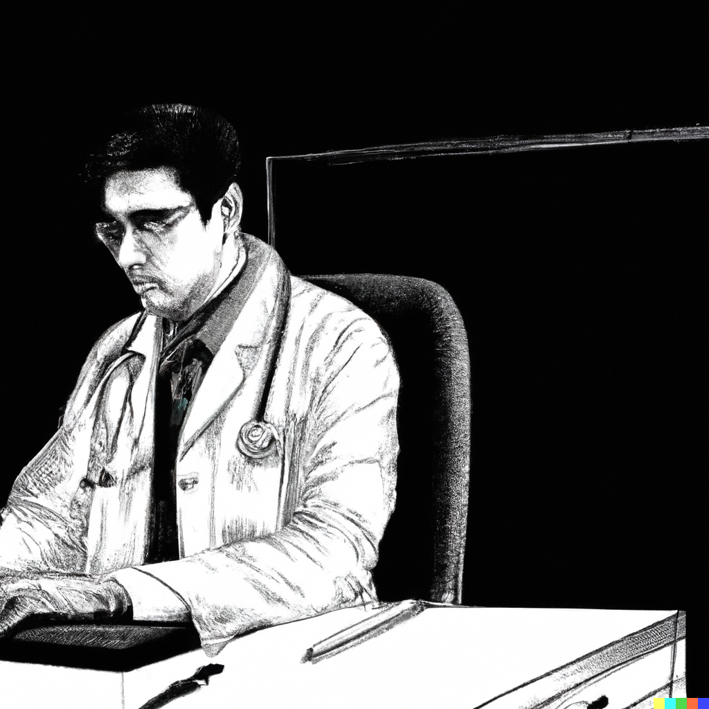 Image of a doctor sitting in front of his desk